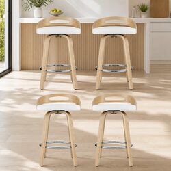 Bar Stools Set of 4 Swivel Dining Chairs Low Back Counter Seat PU Cushion White