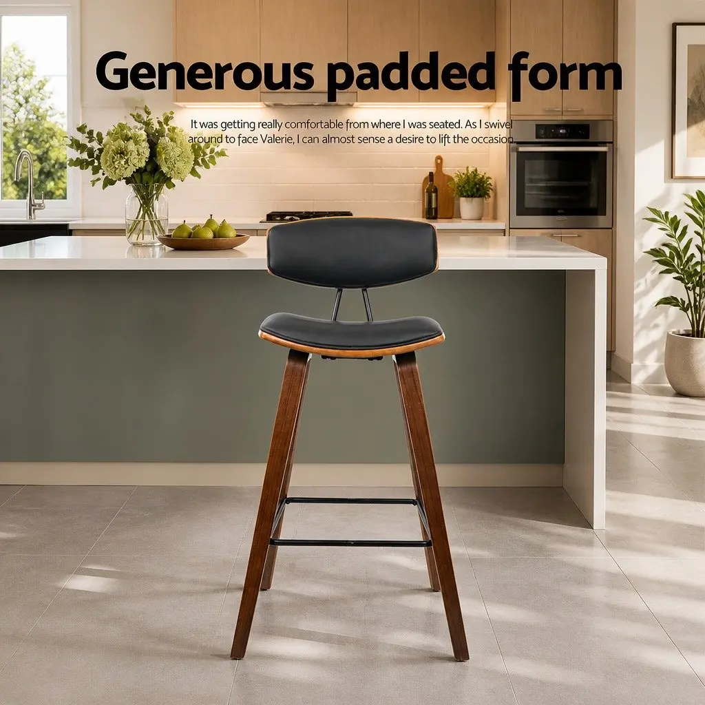 Bar Stools Padded Leather Backrest Wooden Frame Set of 2 Black