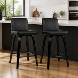 Bar Stools Set of 2 Swivel Kitchen Chairs Black Padded Backrest Mid-Height