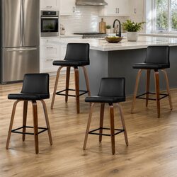 Bar Stools Set of 4 Swivel Padded Wooden Backrest Kitchen Counter Seating