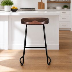 Bar Stools Tractor Seat 65cm Dark Wood Tone Industrial Retro Kitchen Dining