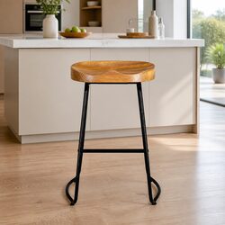 Bar Stools Tractor Seat 65cm Wooden Industrial Retro Design Curved Seat Set of 2