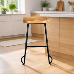Bar Stools Tractor Seat 65cm Set of 4 Wooden Retro Industrial Dining Chair
