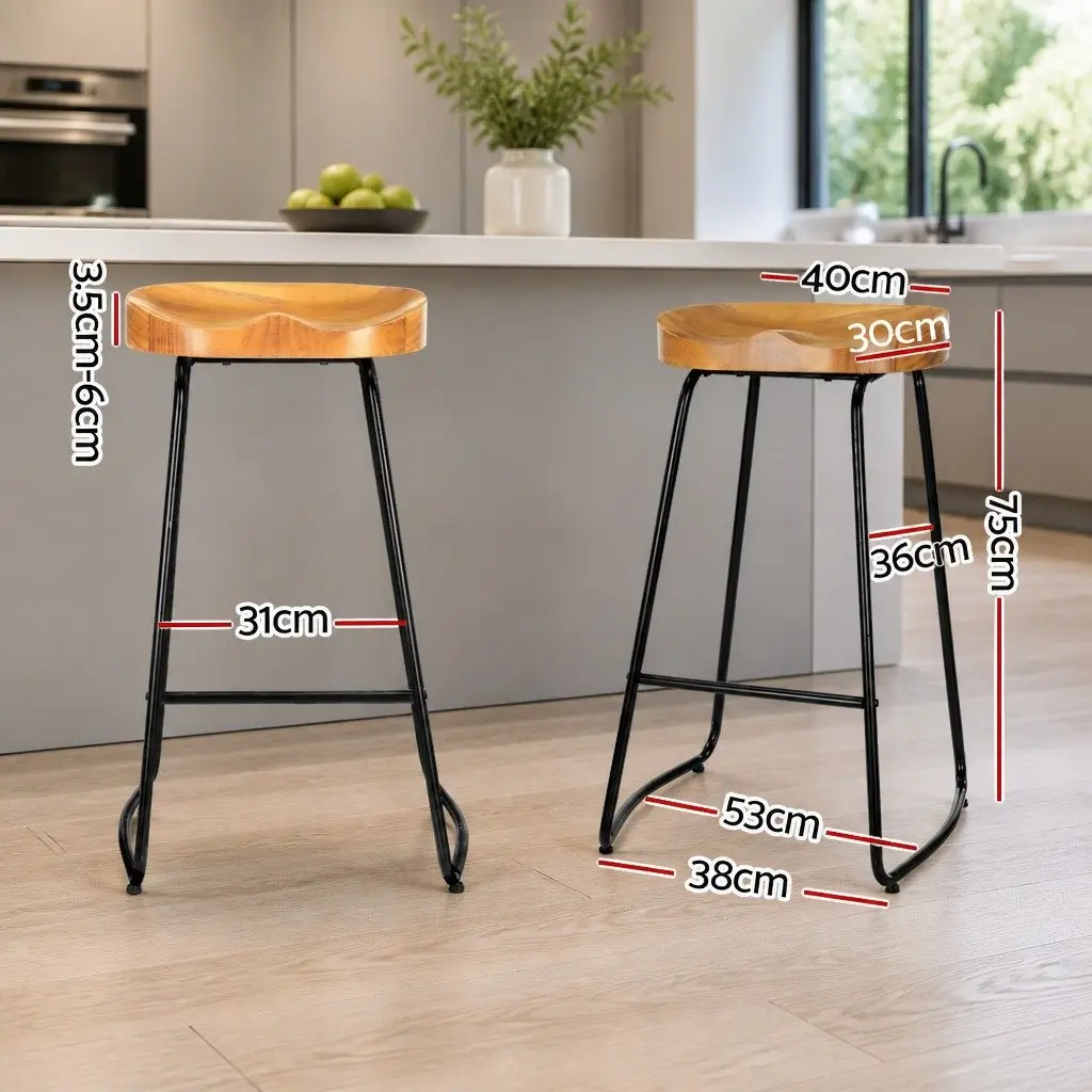 Bar Stools Tractor Seat 75cm Wooden Set of 4 Industrial Retro Dining Kitchen