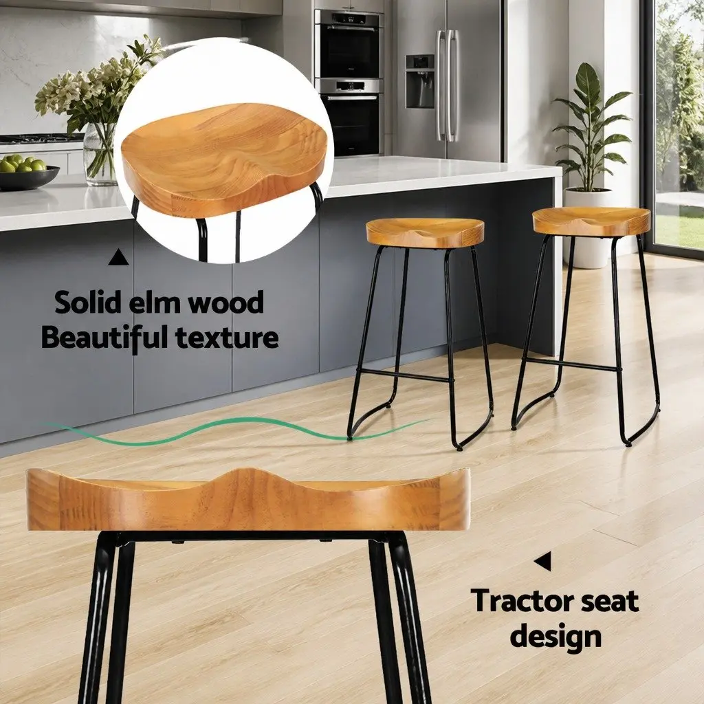Bar Stools Tractor Seat 75cm Wooden Set of 4 Industrial Retro Dining Kitchen