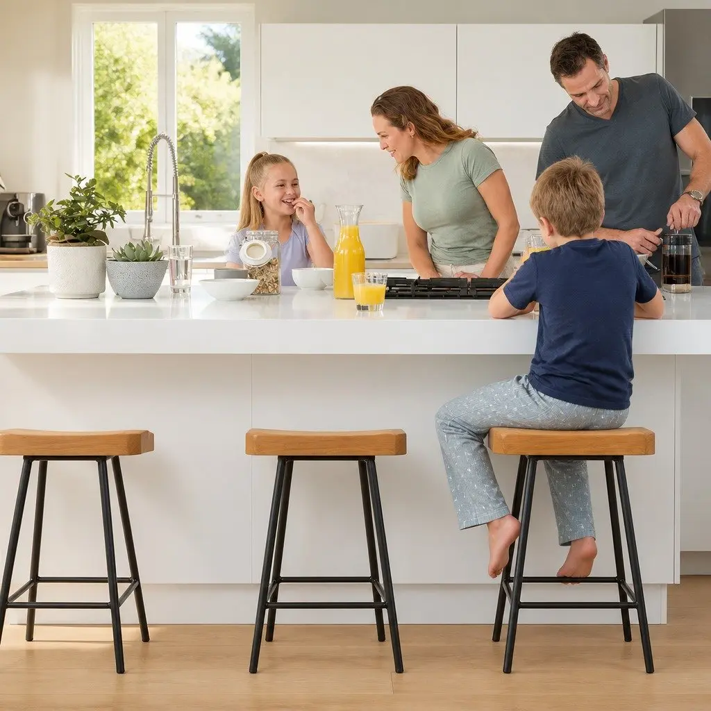 Bar Stools Tractor Seat 75cm Wooden Set of 4 Industrial Retro Dining Kitchen