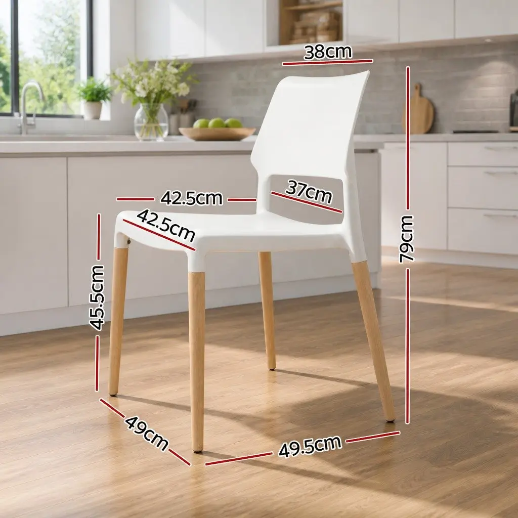 Dining Chairs Set of 4 White Stackable Kitchen Wooden Legs PP Plastic Seat