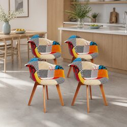 Dining Chairs Set of 4 Fabric Retro Kitchen Seating Multicolour Wooden Legs