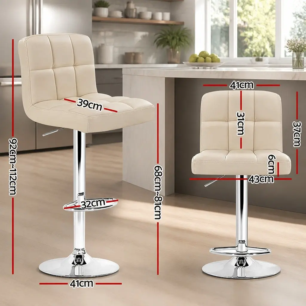 Bar Stools Set of 4 Gas Lift Swivel Upholstered Seat Adjustable Height Beige