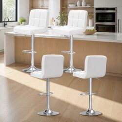 Bar Stools Set of 4 White Faux Leather Gas Lift Kitchen Counter Height Swivel