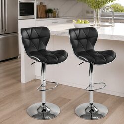 Bar Stools Set of 2 Gas Lift PU Leather Padded Seat Chrome Base Black