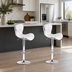 Bar Stools Gas Lift Swivel Seat White Padded Set of 2 Modern Chrome Base