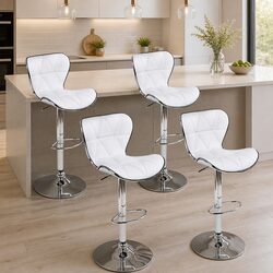 Bar Stools x4 Gas Lift Swivel Padded Seat White Chrome Base Modern Furniture