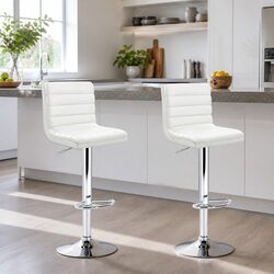 Bar Stools Padded Seat Gas Lift Swivel Chair White Pack of 2