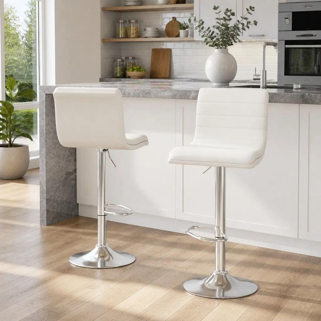 Bar Stools Padded Seat Height Adjustable Gas Lift Swivel Chair White