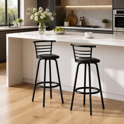 Bar Stools Swivel Padded Black x2 Modern Kitchen Dining Seating Chairs Set