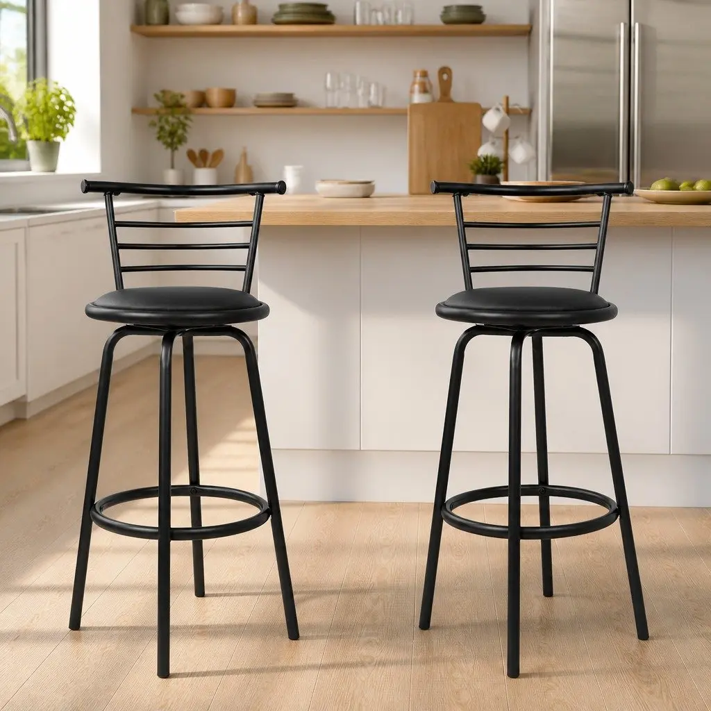 Bar Stools Swivel Padded 360° Black Modern Kitchen Dining Chairs