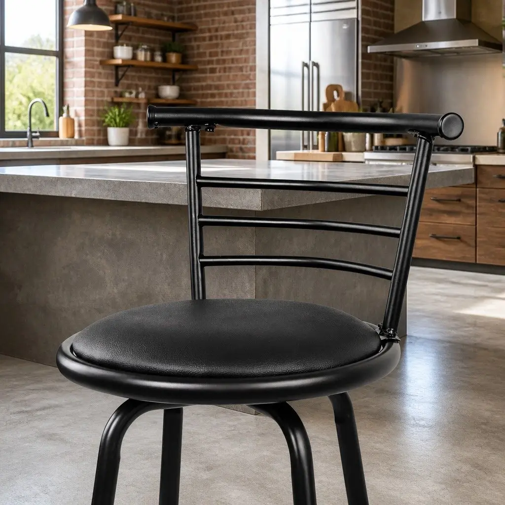 Bar Stools Swivel Padded 75cm Black Set of 4 Kitchen Dining Chair with Footrest
