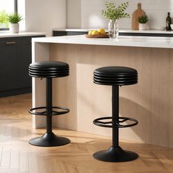 Bar Stools Padded Seat Swivel Gas Lift Chrome Base Black Set of 2