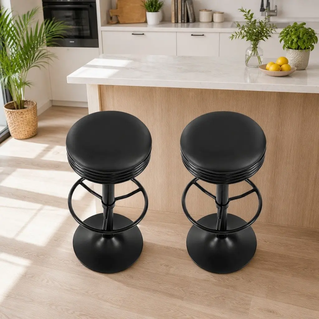 Bar Stools Swivel Gas Lift Padded Seat Chrome Base Black Set of 2