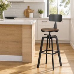 Bar Stools Kitchen Counter Chairs Height Adjustable Swivel Seat Metal Wood Black