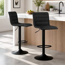 Bar Stools Set of 2 Gas Lift Swivel Kitchen Chair Black Adjustable Height