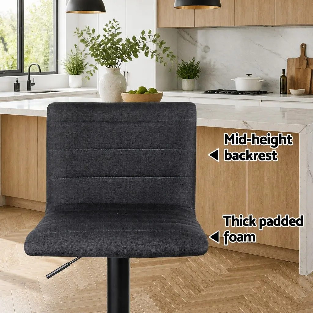 Bar Stools Set of 4 Gas Lift Black Faux-Linen Swivel Kitchen Dining Chairs