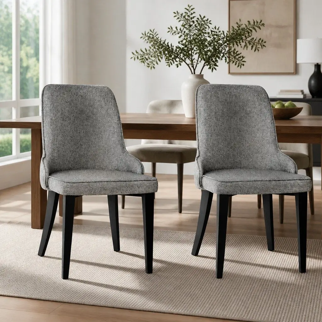 Dining Chairs High Back Grey Fabric Cushion Steel Legs 2 Piece