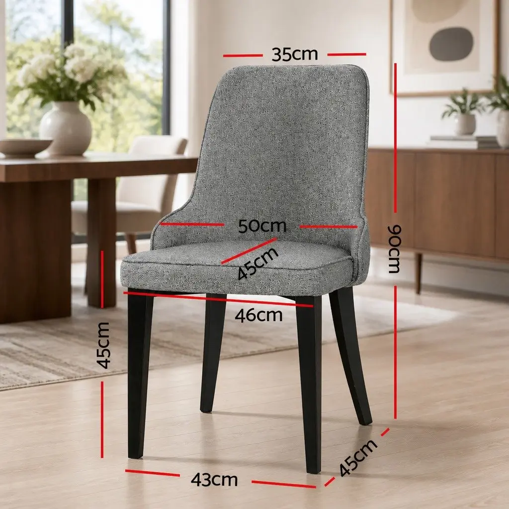 Dining Chairs High Back Grey Fabric Cushion Steel Legs 2 Piece