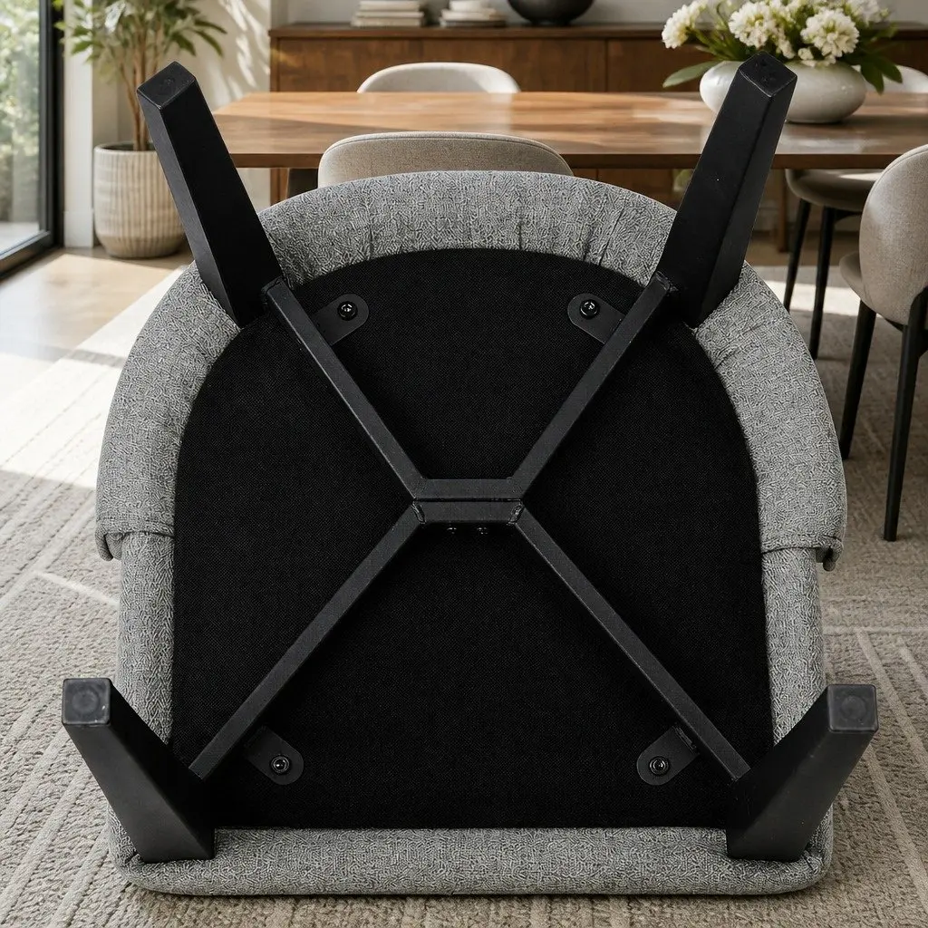Dining Chairs High Back Grey Fabric Cushion Steel Legs 2 Piece