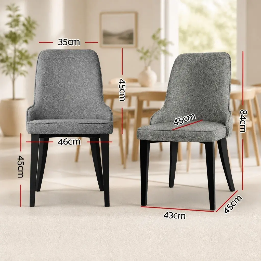 Dining Chairs Set of 4 Grey Linen Fabric High Back Kitchen Seat Cushioned
