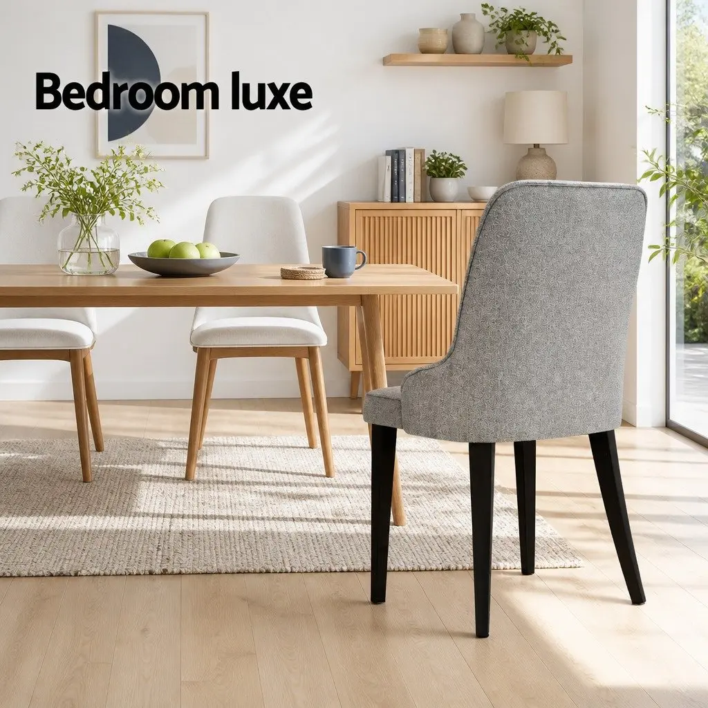 Dining Chairs Set of 4 Grey Linen Fabric High Back Kitchen Seat Cushioned