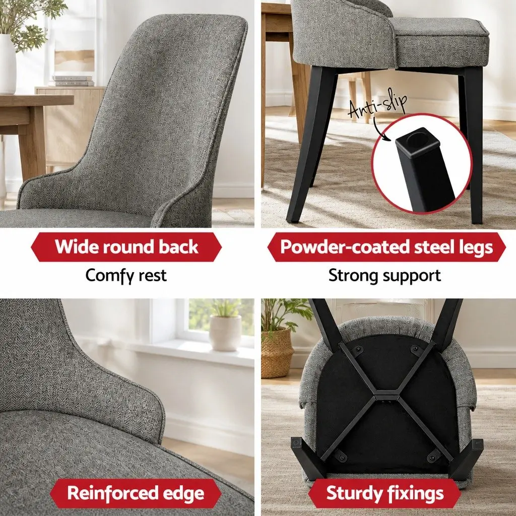 Dining Chairs Set of 4 Grey Linen Fabric High Back Kitchen Seat Cushioned