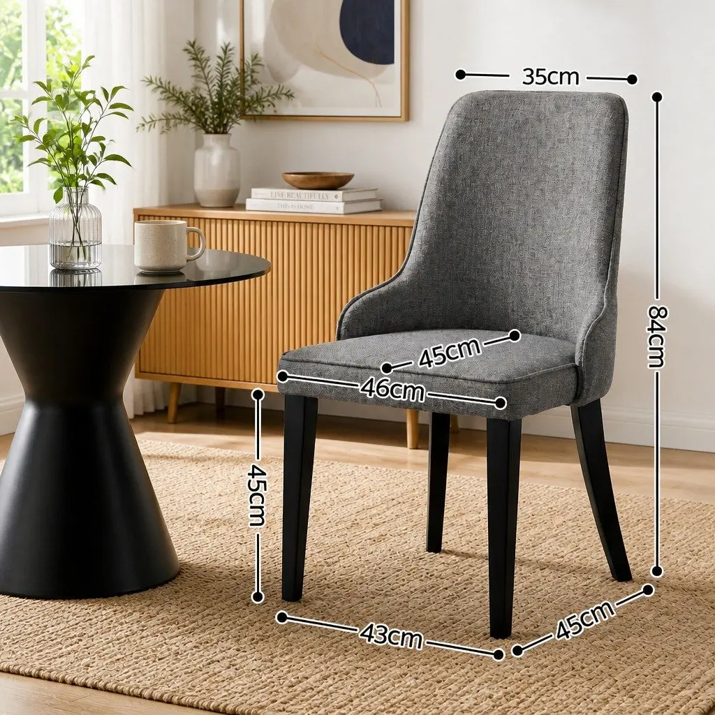 Dining Chairs Set of 6 Grey Linen Fabric High Back Kitchen Seating Steel Legs