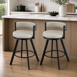 Bar Stools Set of 2 Swivel Kitchen Chair Metal Counter Beige Padded Seat