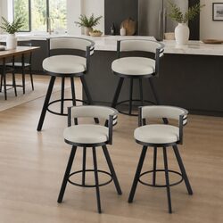 Bar Stools Set of 4 Swivel Kitchen Chair Metal Counter Beige PU Leather Padded