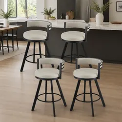 Bar Stools Set of 4 Swivel Kitchen Chair Metal Counter Beige PU Leather Padded
