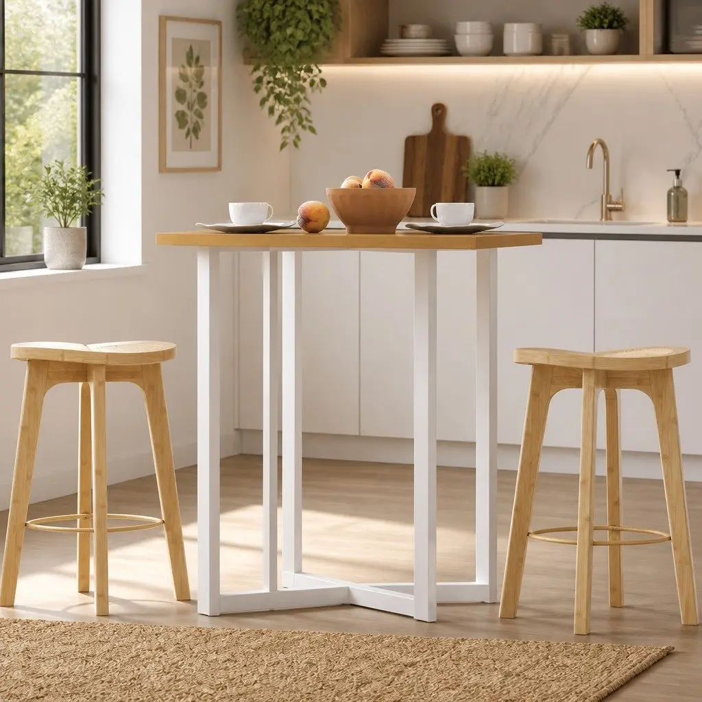Bar Stools Set of 2 Rattan Seat Kitchen Counter Height Dining Chairs Oak