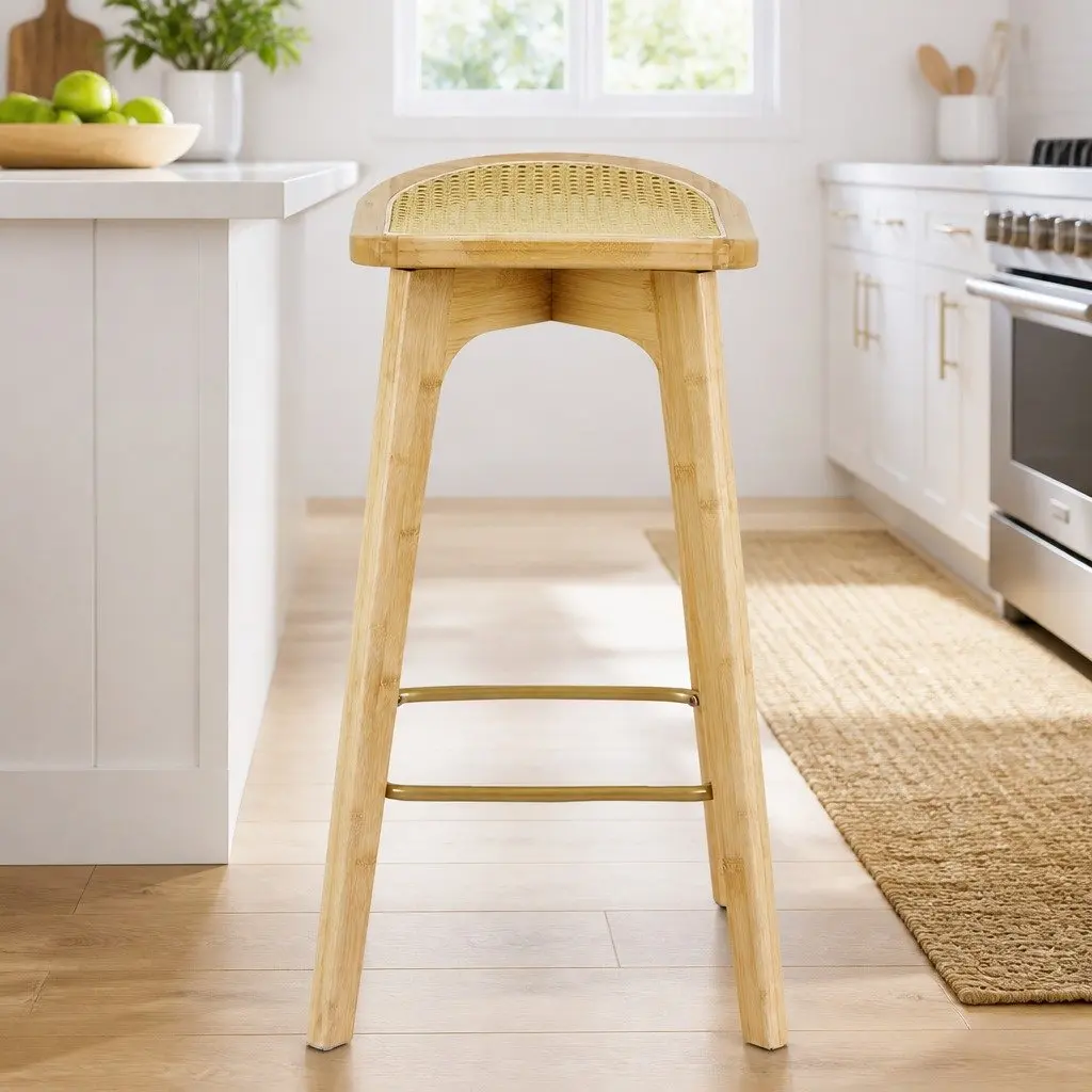Bar Stools Set of 4 Bamboo Rattan Counter Kitchen Chair Dining Seat