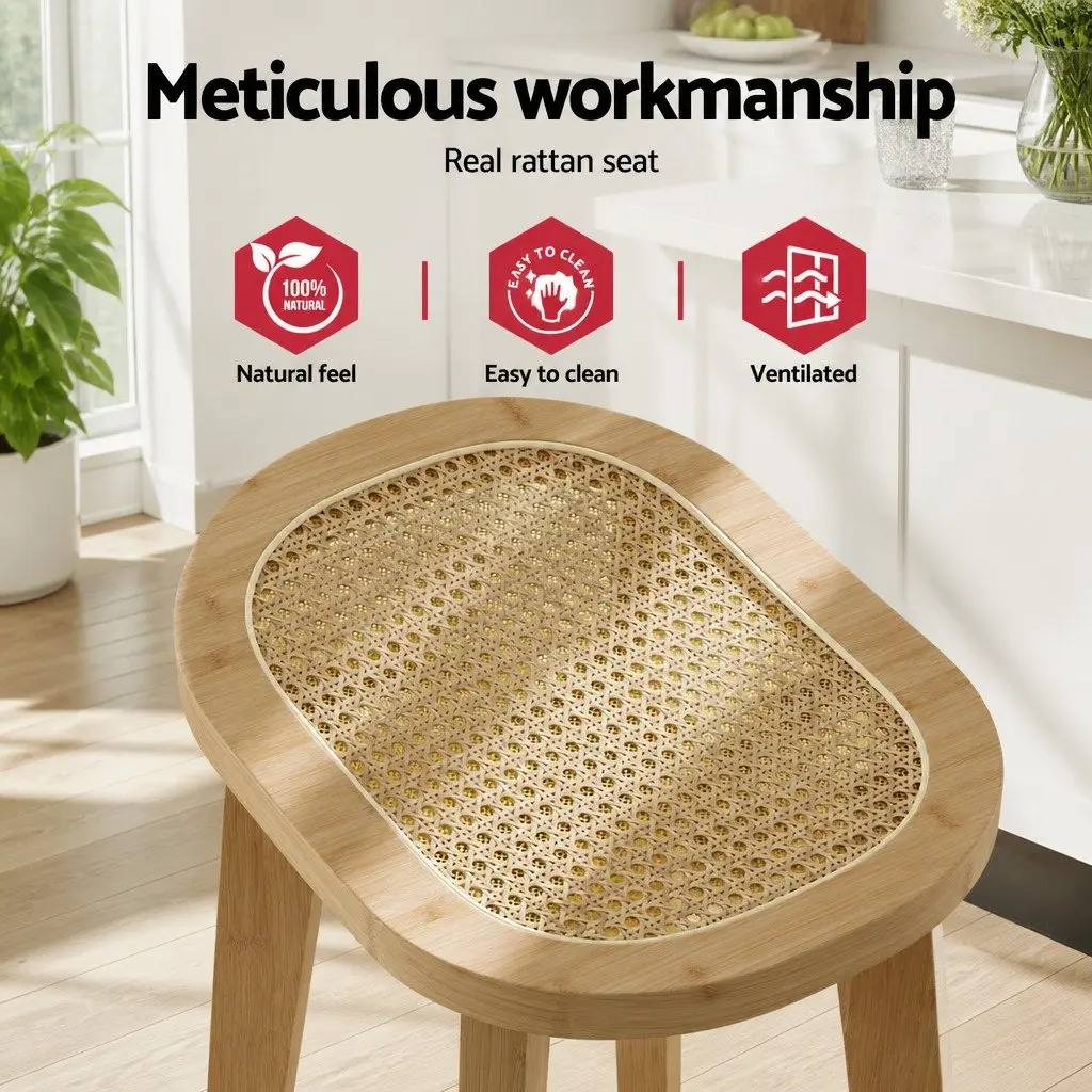 Bar Stools Set of 4 Bamboo Rattan Counter Kitchen Chair Dining Seat