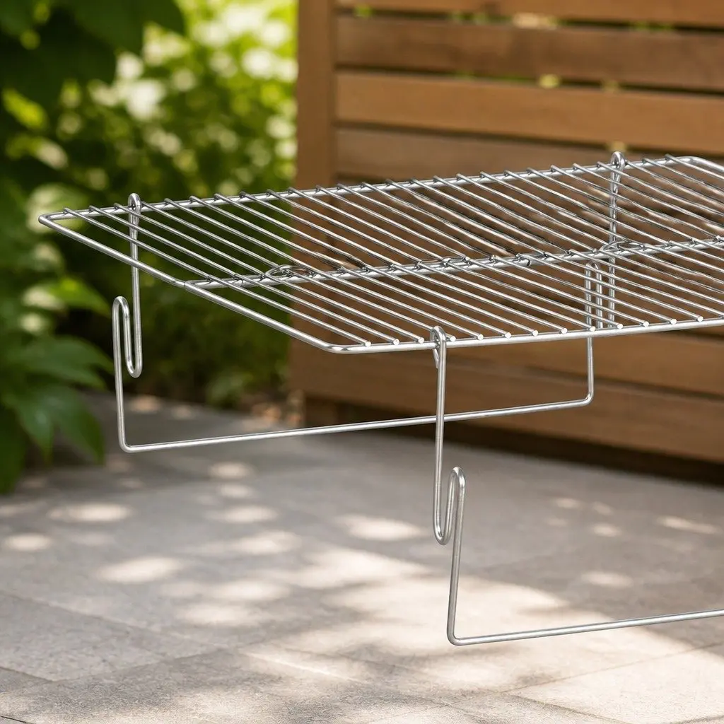 Folding Charcoal BBQ Grill 2-in-1 Portable Fire Pit Compact Silver