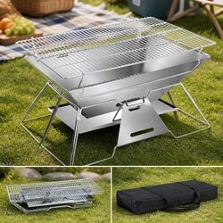Portable Folding Charcoal BBQ Grill Fire Pit 2-in-1 Camping Picnic Outdoor