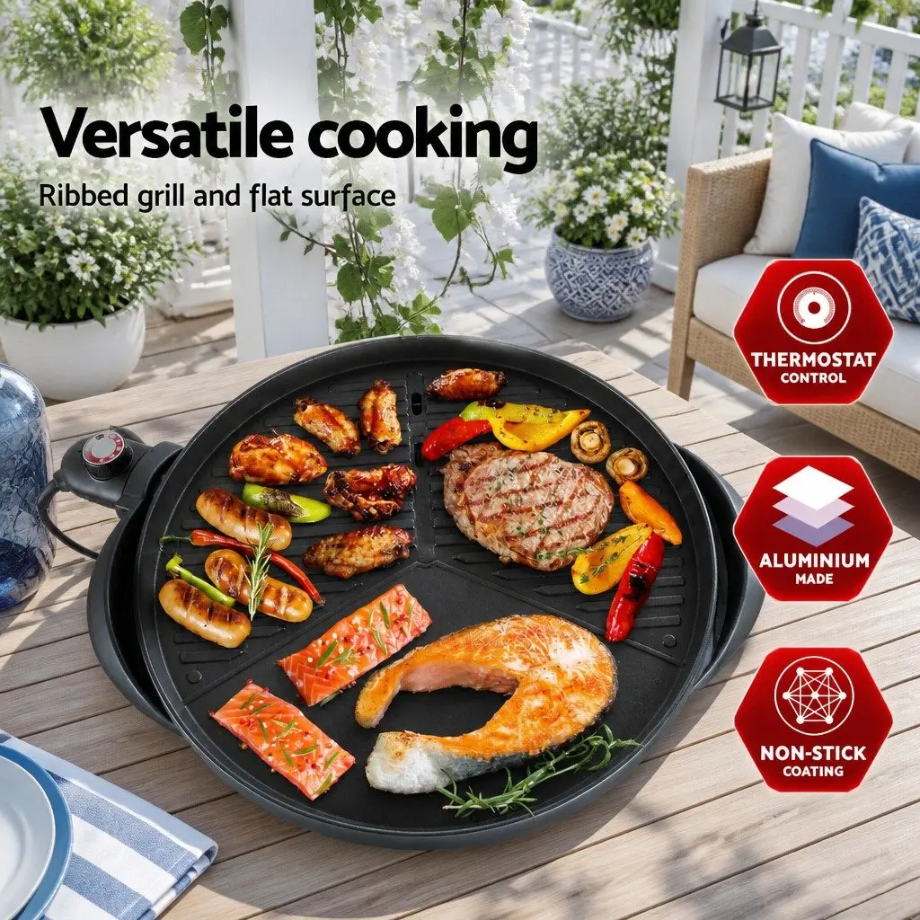 Electric BBQ Grill Adjustable Temperature 2000W Benchtop Black