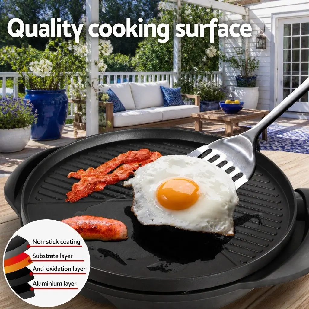 Electric BBQ Grill Adjustable Temperature 2000W Benchtop Black