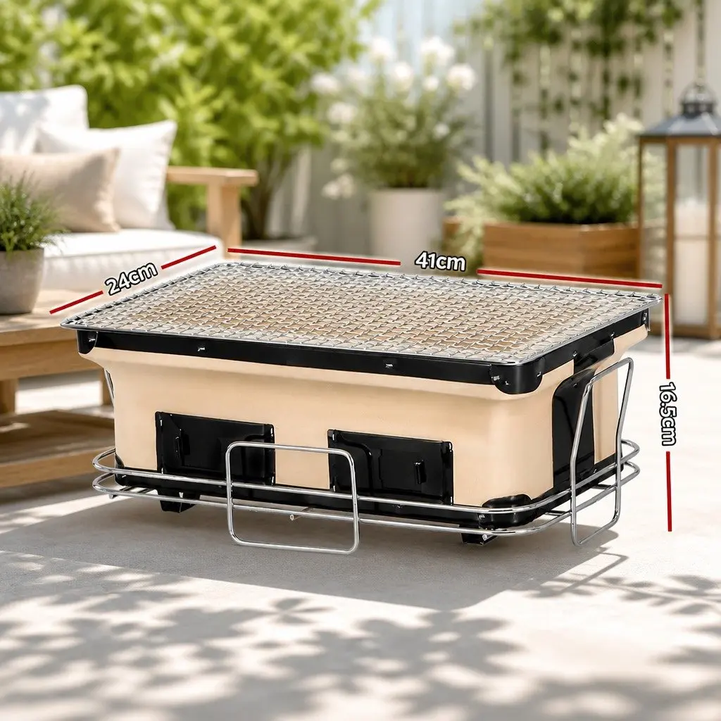Ceramic Hibachi BBQ Grill Portable Japanese Style Tabletop Charcoal Smoker Natural Colour
