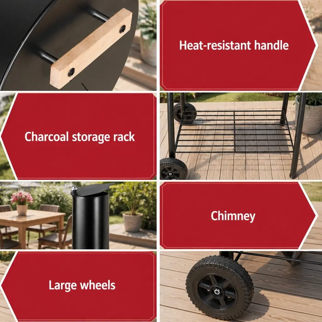 Offset Charcoal BBQ Smoker 2-In-1 Grill Portable Outdoor Cooking Black Steel