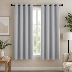 Blockout Curtains 2 Panels 132x160cm Thermal Eyelet Drapes Grey Light Blocking
