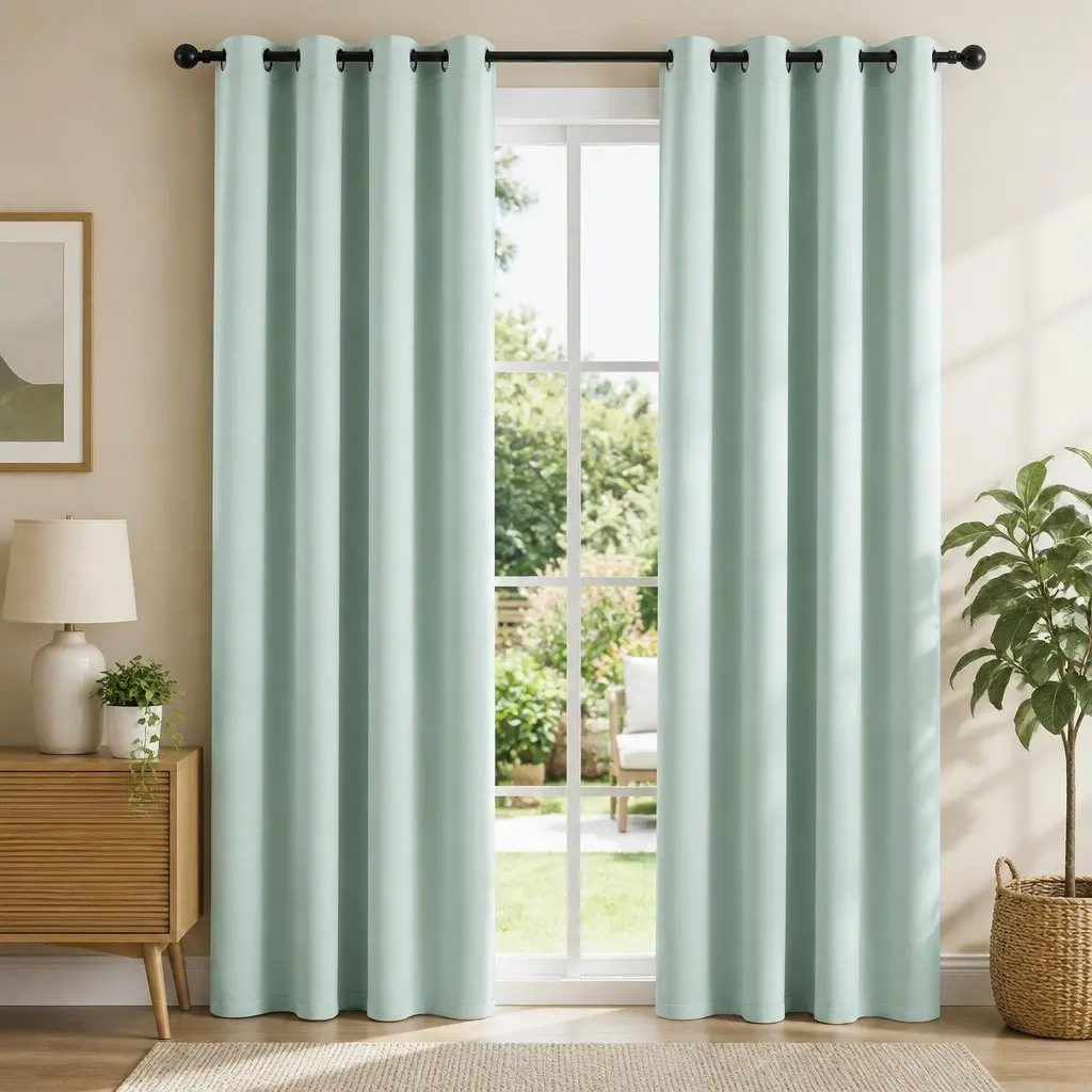 Blockout Curtains Thermal Insulated Eyelet Drapes 132x213cm Green