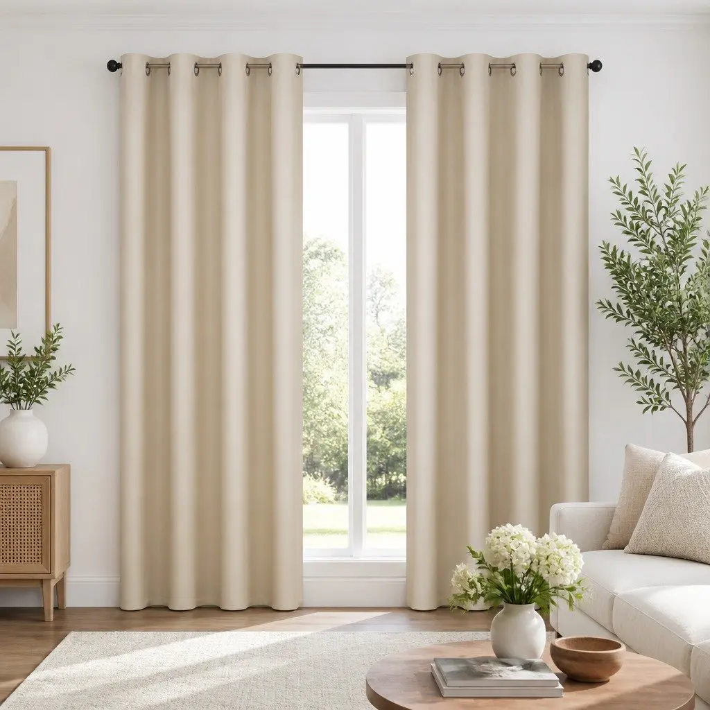 Blockout Curtains Thermal Insulation Noise Reduction Eyelet 140x230cm Beige