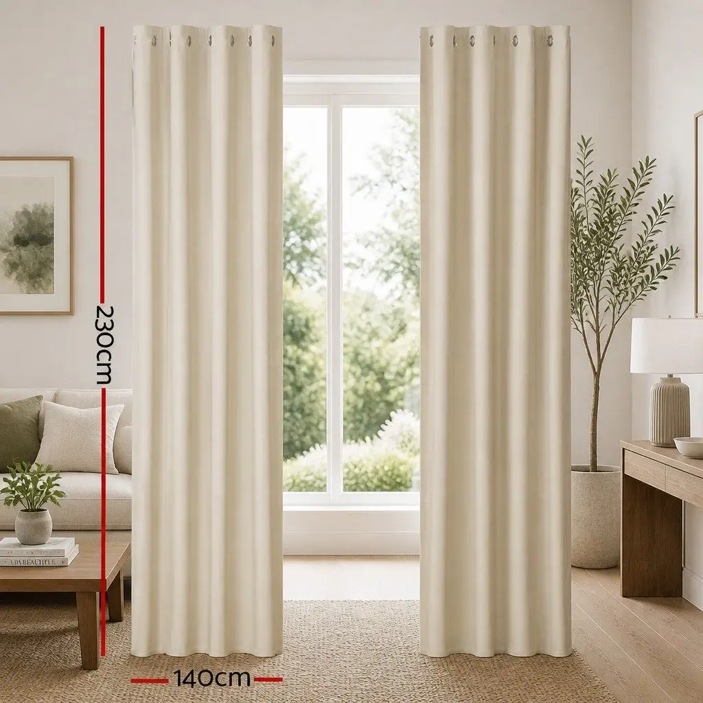 Blockout Curtains Thermal Insulation Noise Reduction Eyelet 140x230cm Beige